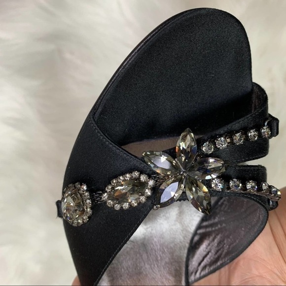 DELMAN black satin & crystal slingback heels 8 - Picture 12 of 16